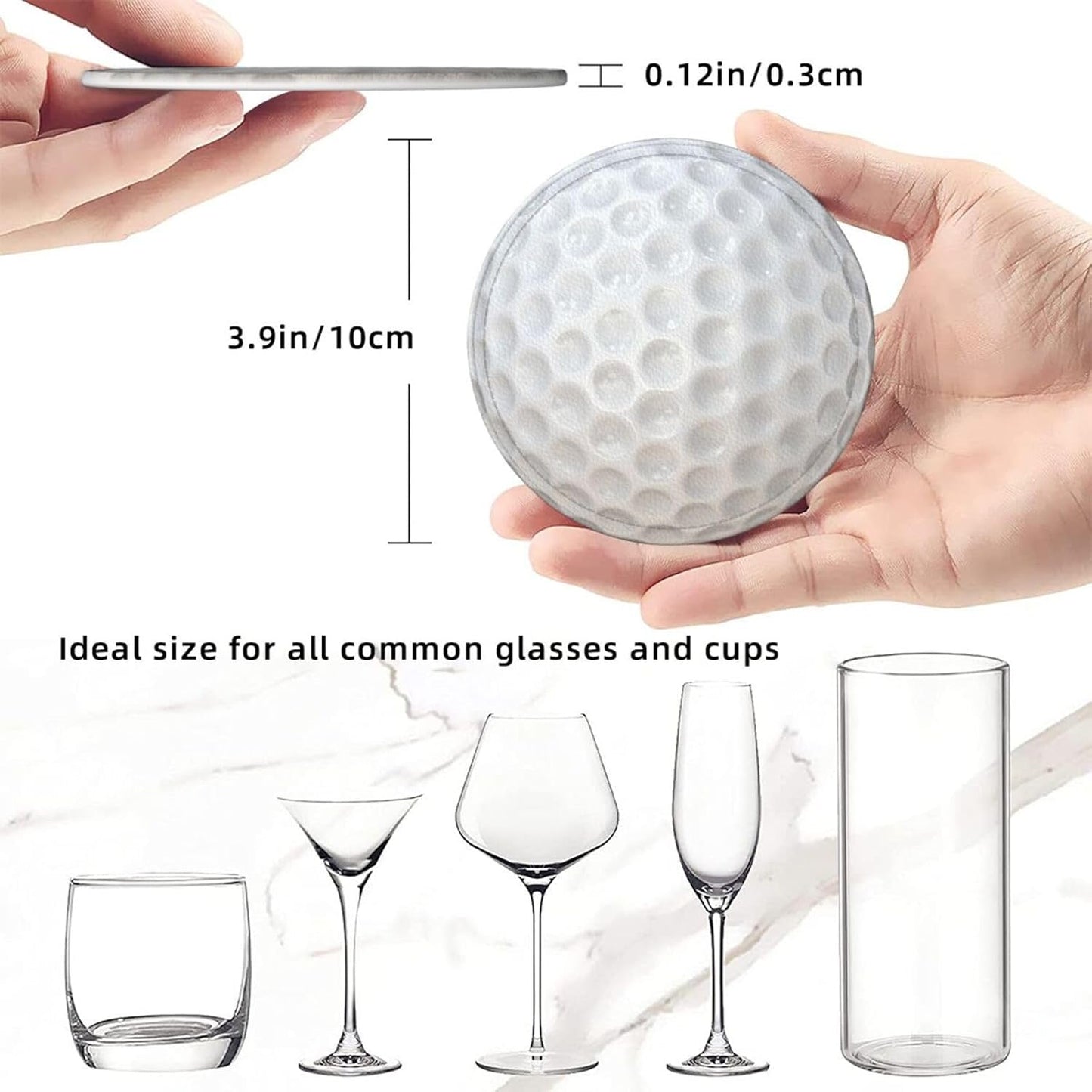6 Pcs Golf Drink Coasters with Holder Coasters for Drinks Coffee Table Home Decor Housewarming Gift