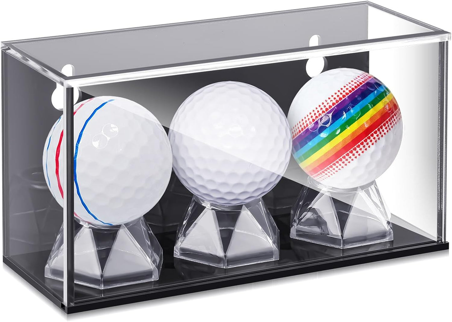 Baseball Golf Ball Display Case for 3 Balls UV Protected Acrylic Boxes for Display Ball Cube Memorabilia Showcase Autograph (Black, 5.9 x 2.4 x 1.8 Inch)