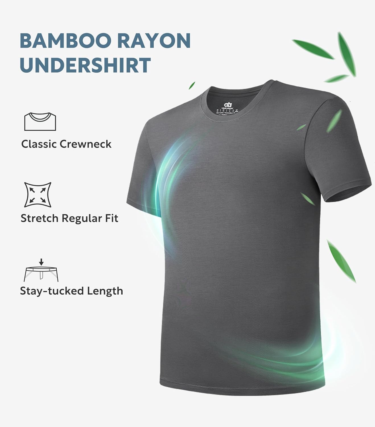 DAVID ARCHY Men's Undershirt Bamboo Rayon Moisture-Wicking Crewneck T-Shirts Stretch Tees for Men, 3 or 5 Pack