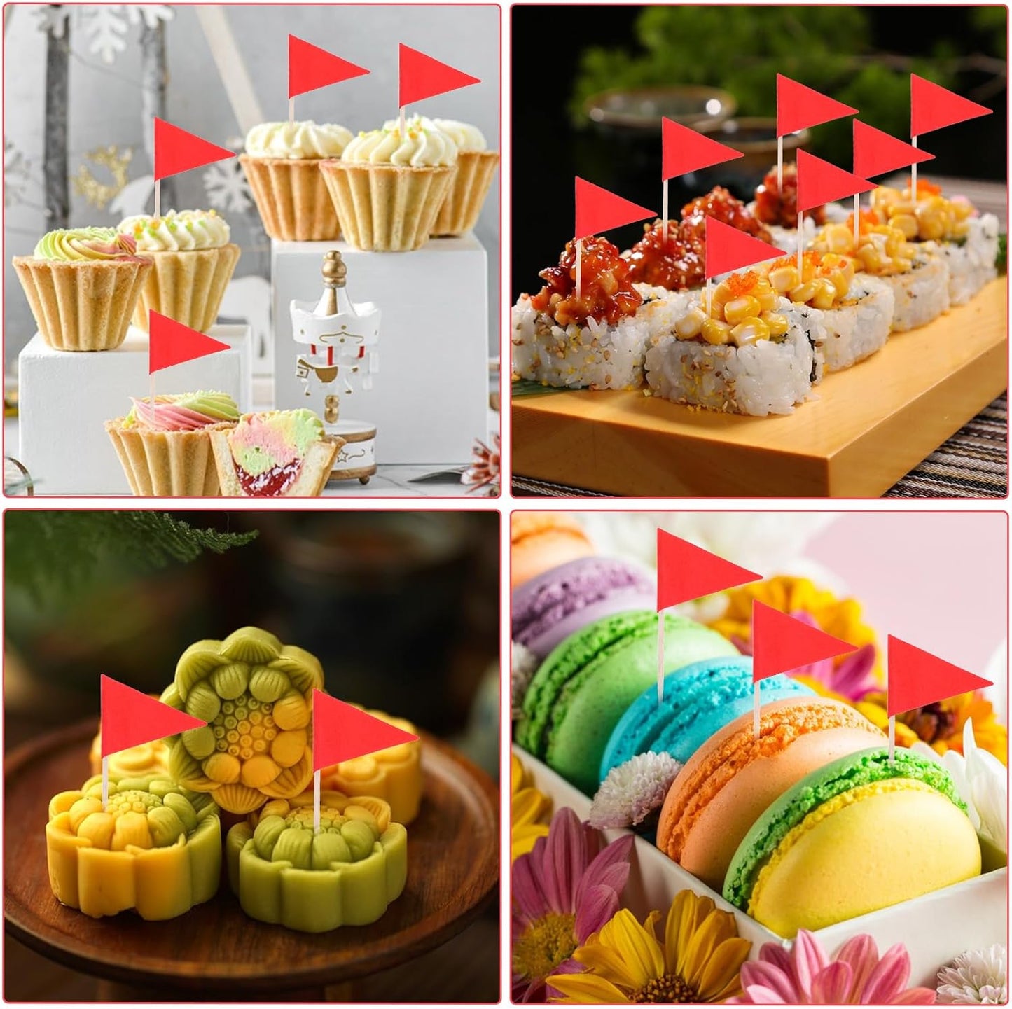 100 Pcs Red Flags Cupcake Topper Sticks, Golf Mini Flag Toothpicks Masters Party Decorations Blank Cupcake Toppers Toothpicks for Appetizers