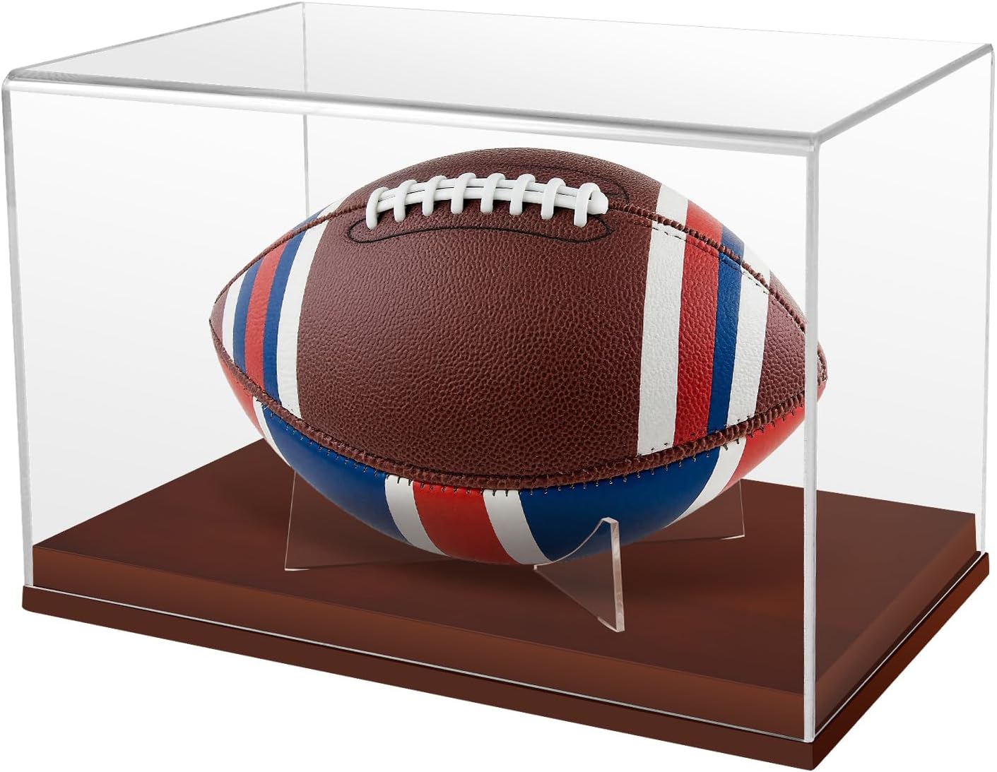 Full Size Football Display Case, Acrylic Football Case Display Case Autographed Football Holder, Acrylic Transparent Box with Wooden Support and Solid Wood Base