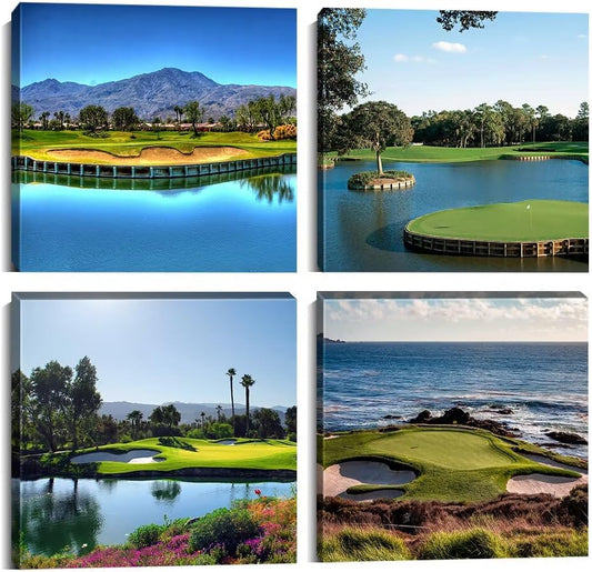 Pankila USA Golf Course Wall Art Golf Pictures Canvas Prints Golf Course Wall Decor for Living Room Bedroom Bathroom Home Decorations Painting Framed Artwork Ready to Hang (12''W x 12''H x 4)