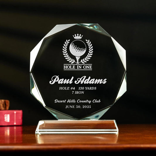 Personalized Golf Crystal Awards, Hole in One Glass Trophy - Custom 6'' Appreciation Plaque, Engraved Golf Gifts for Golf Lovers