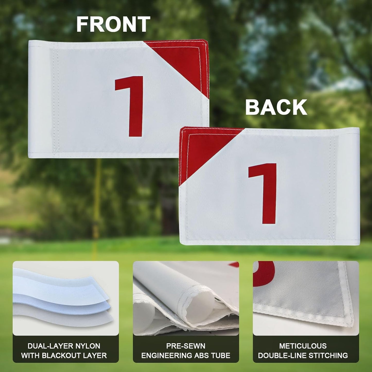 Crestgolf 4 PCS Mini Golf Flags for Yard, All 8x6 Inch, Upgraded Dual-Layer 420D Nylon, Double Sided Printing, Numbered 1-4 Golf Pin Flags for Practice Putting Green with Tube Inserted