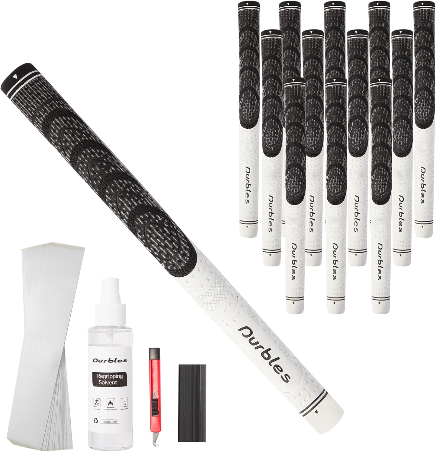 Golf Grips with Regripping Kit – All Weather Multi-Compound Golf Club Grips for Men & Women – Corded Rubber Grip Set – Standard & Midsize Wood and Iron Grip Kit – All Level Golfing Accessories