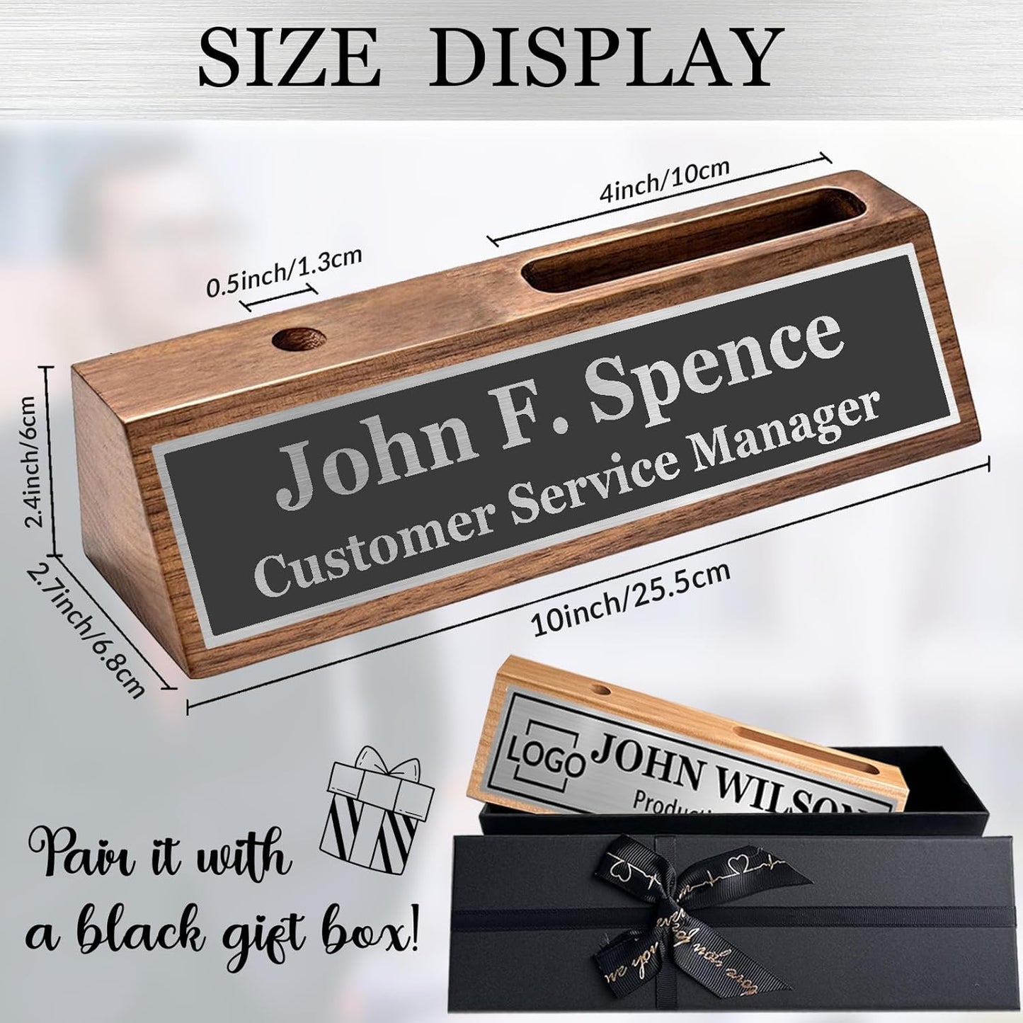 Name Plate for Desk Personalized Desk Name Plates Custom Wood Name Plaque with Name Title Office Desk Accessories Gifts for Coworkers Employees Boss Manager Teacher