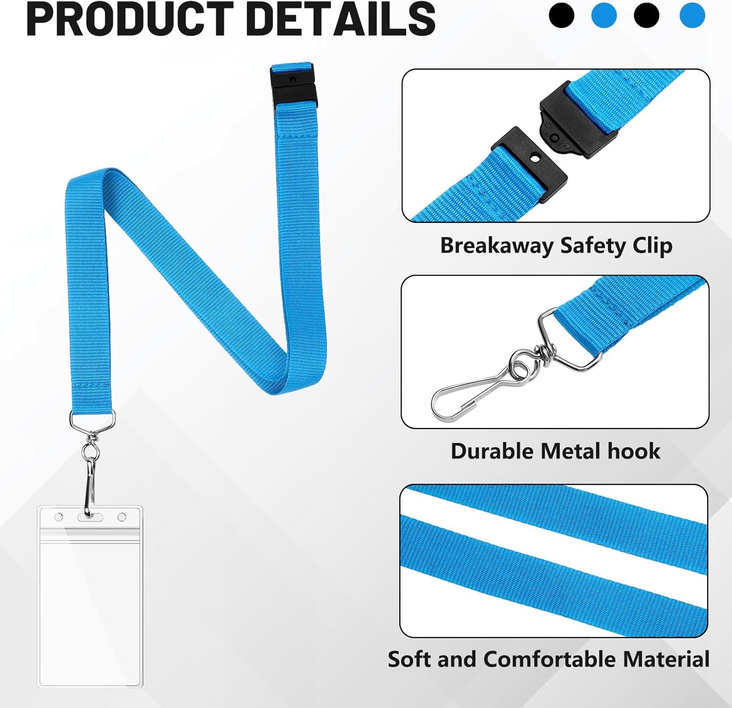 12-Pack Sky Blue Breakaway Lanyards with Waterproof Badge Holders, Polyester Neck Straps for ID Cards, Events, Office, and Schools