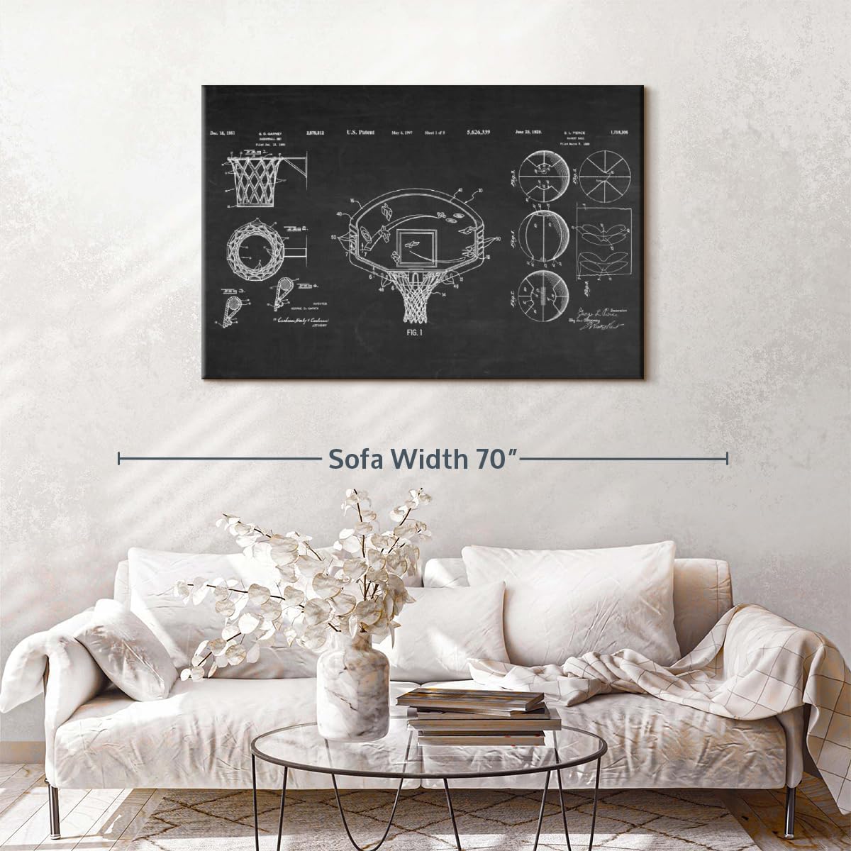ElephantStock Basketball Patents Canvas - 1 Panel Sports Patent Wall Art Decor - Sports Decorations for Boys Room - Wall Art and Office Decor - 51" X 34"