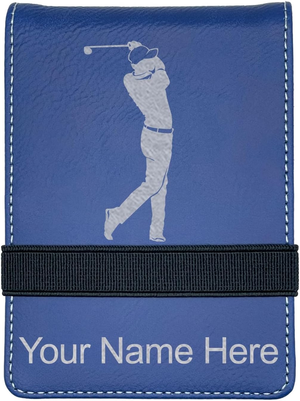 LaserGram Mini Padfolio with Notepad and Pen, Golfer Golfing, Personalized Engraving Included (Dark Blue)