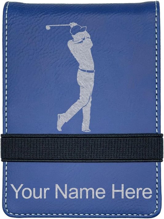 LaserGram Mini Padfolio with Notepad and Pen, Golfer Golfing, Personalized Engraving Included (Dark Blue)