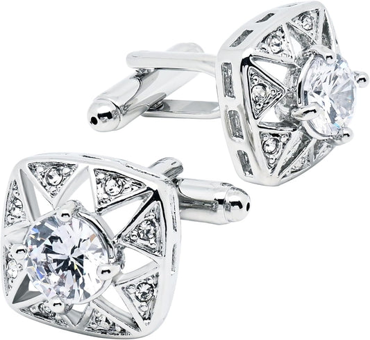Faceted Transparent Crystal Cufflinks for Men In Gift Case Square Shape Gemstone Men's Cufflinks Jewelry for Wedding Party Business Birthday Anniversary Dress