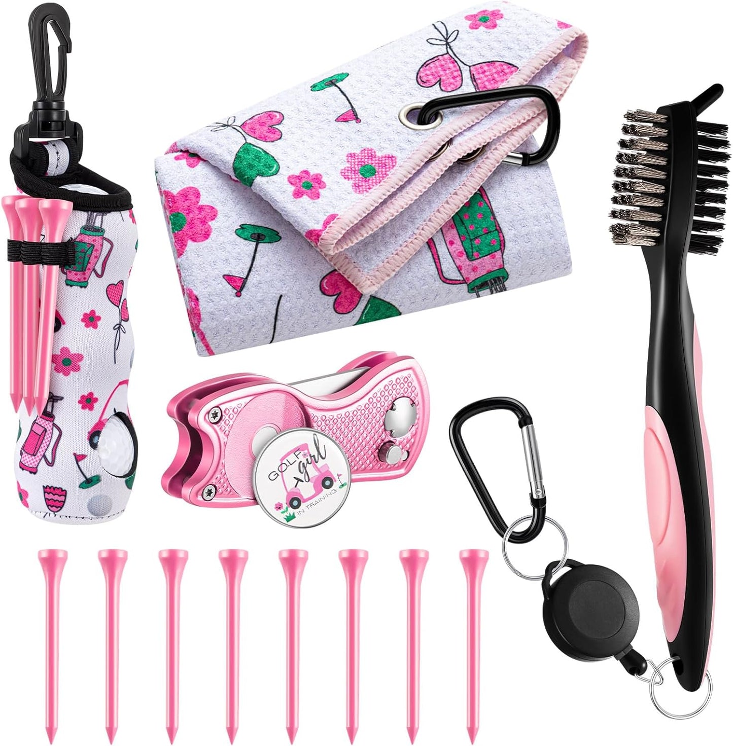 Liliful 12 Pcs Golf Accessories Kit, Include Golf Ball Bag with Hook Towel Tees Magnetic Ball Marker Divot Tool Cleaner Brush for Women Man Gifts