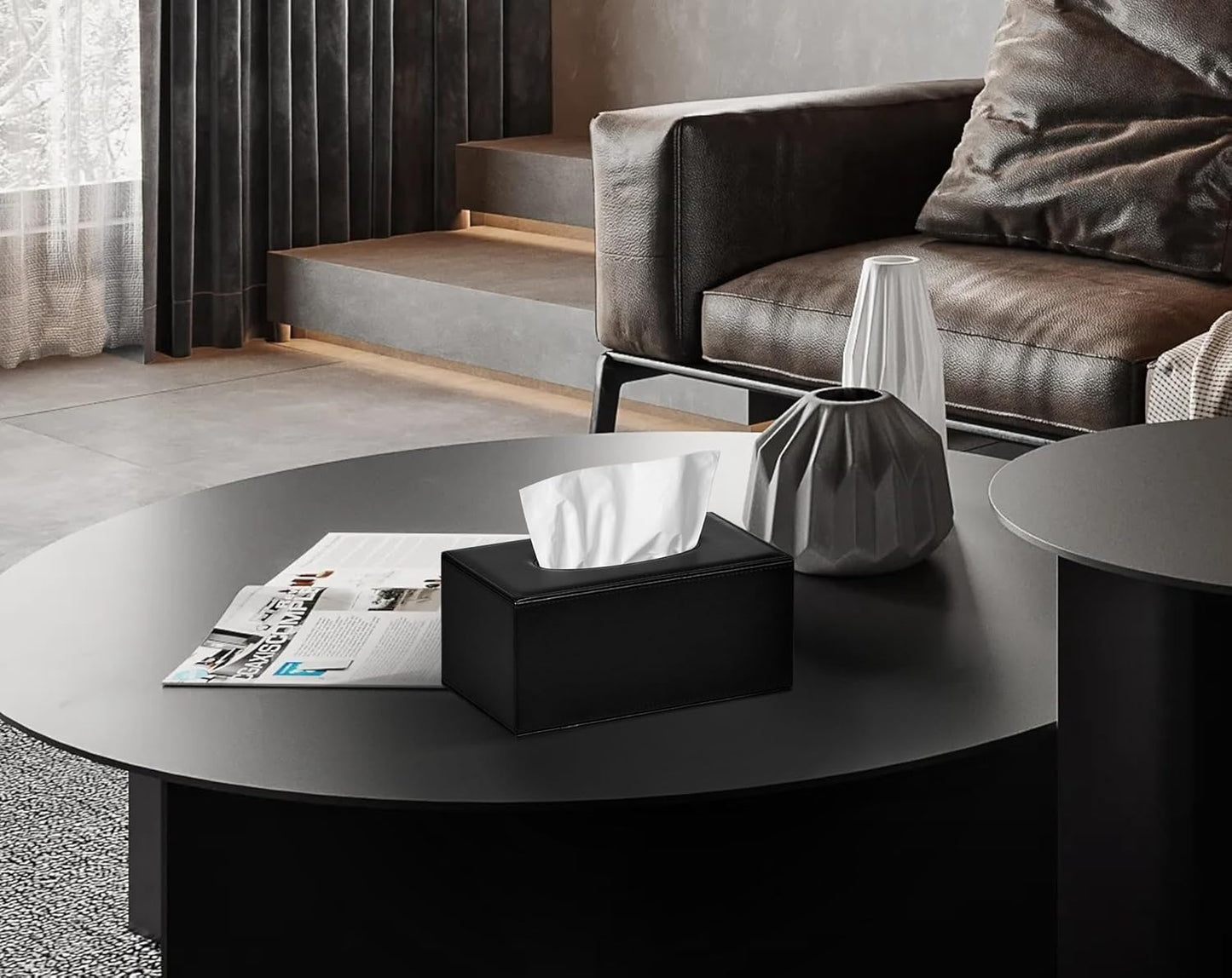 Tissue Box Cover Rectangular Tissue Box Holder for Bathroom (Black)