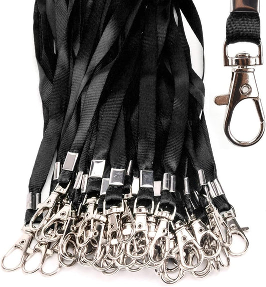 Lanyards 50 Pcs Bulk Lanyard for Id Badges Flat Black Lanyard with Badge Clip Swivel Hook (50, Black)
