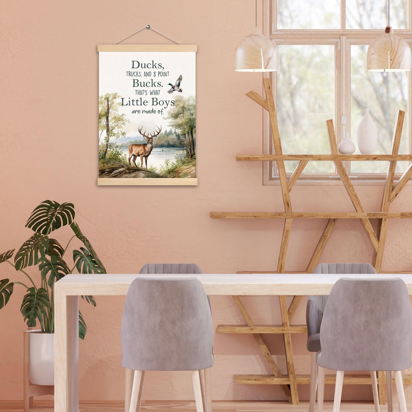 pouep Boys Nursery Wall Art Poster, Forest Nursery Decor, Farmhouse Woods Wild Deer Duck Canvas Prints Wall Decor for Toddler Kids Boys Bedroom Playroom Classroom, 12x16 Inches