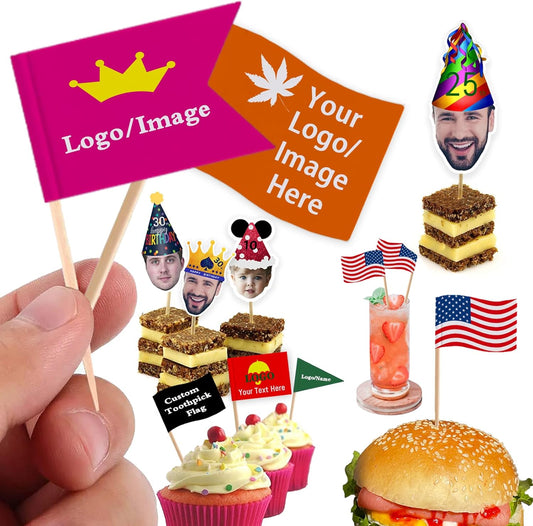 Custom Toothpick Flags with Logo/Photo 100Pcs, Personalized Cheese Markers for Hamburger Cupcakes Toppers Party Decoration Food Labeling -Swallowtail