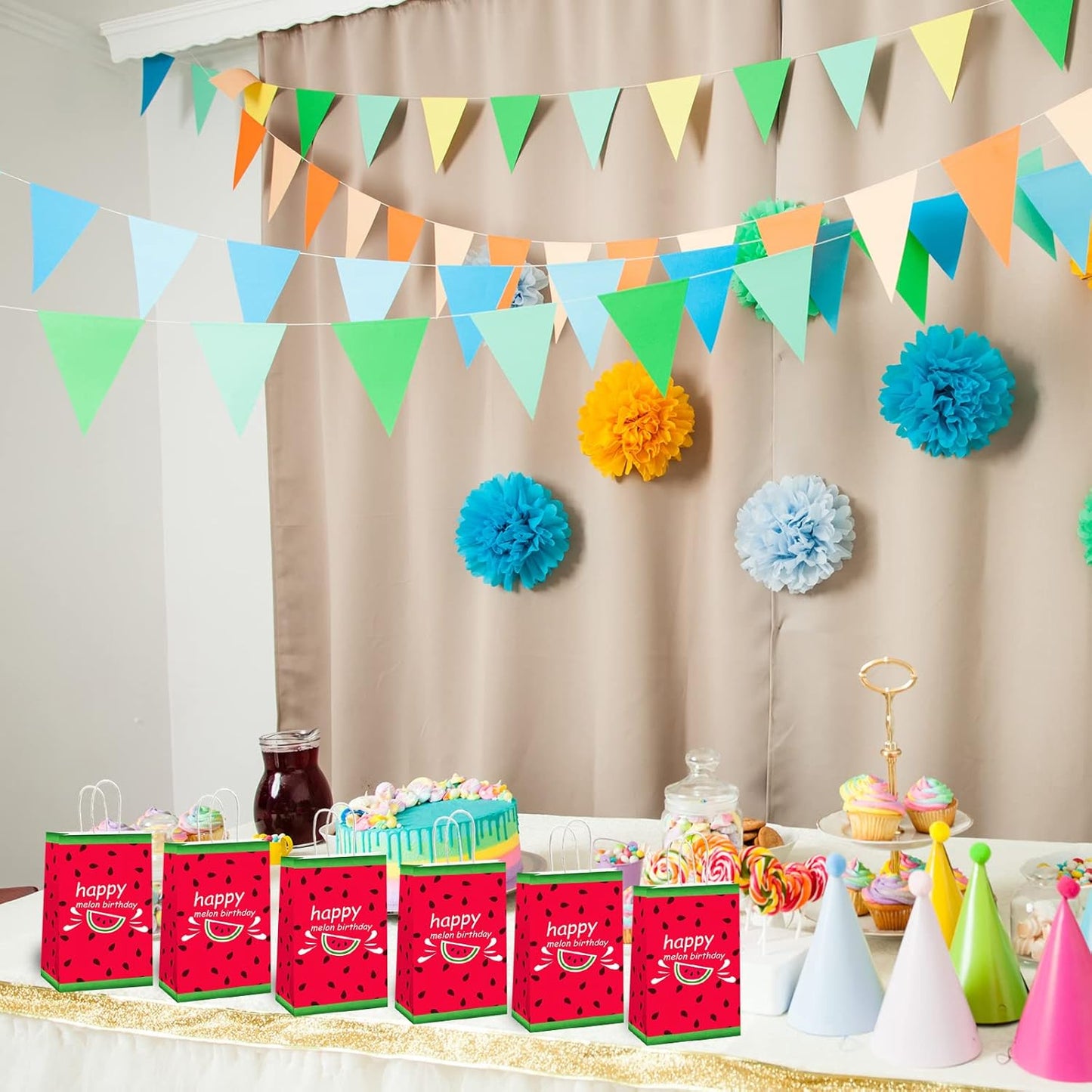 gisgfim 12 Pieces Watermelon Theme Party Bags - Summer Birthday Party Goody Treat Paper Bags - Fruit Theme For Kids Boys Teens Adults