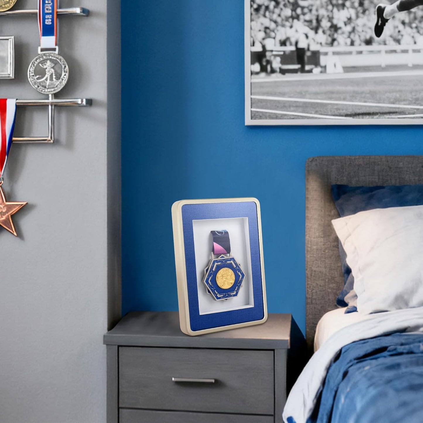 WeChip Medal Display Case, A5 Size 5.8 x 8.3 inches, Wall Mount or Desktop, Aluminum Frame, Single Medal Holder(A5 Size)