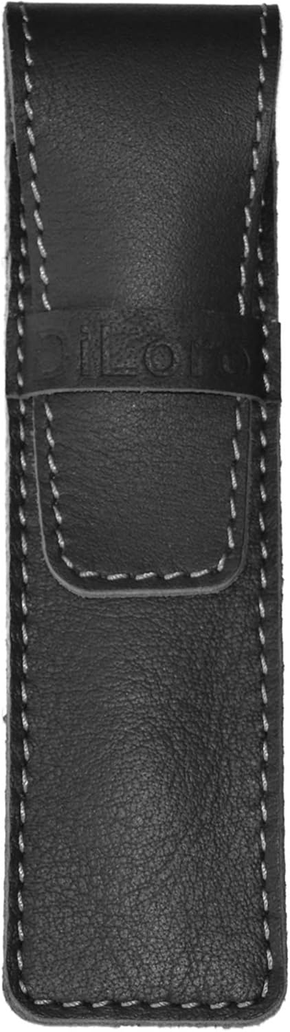 DiLoro Full Grain Genuine Leather Single Pen Case Holder Pouch Pencil Protector (Buffalo Black)