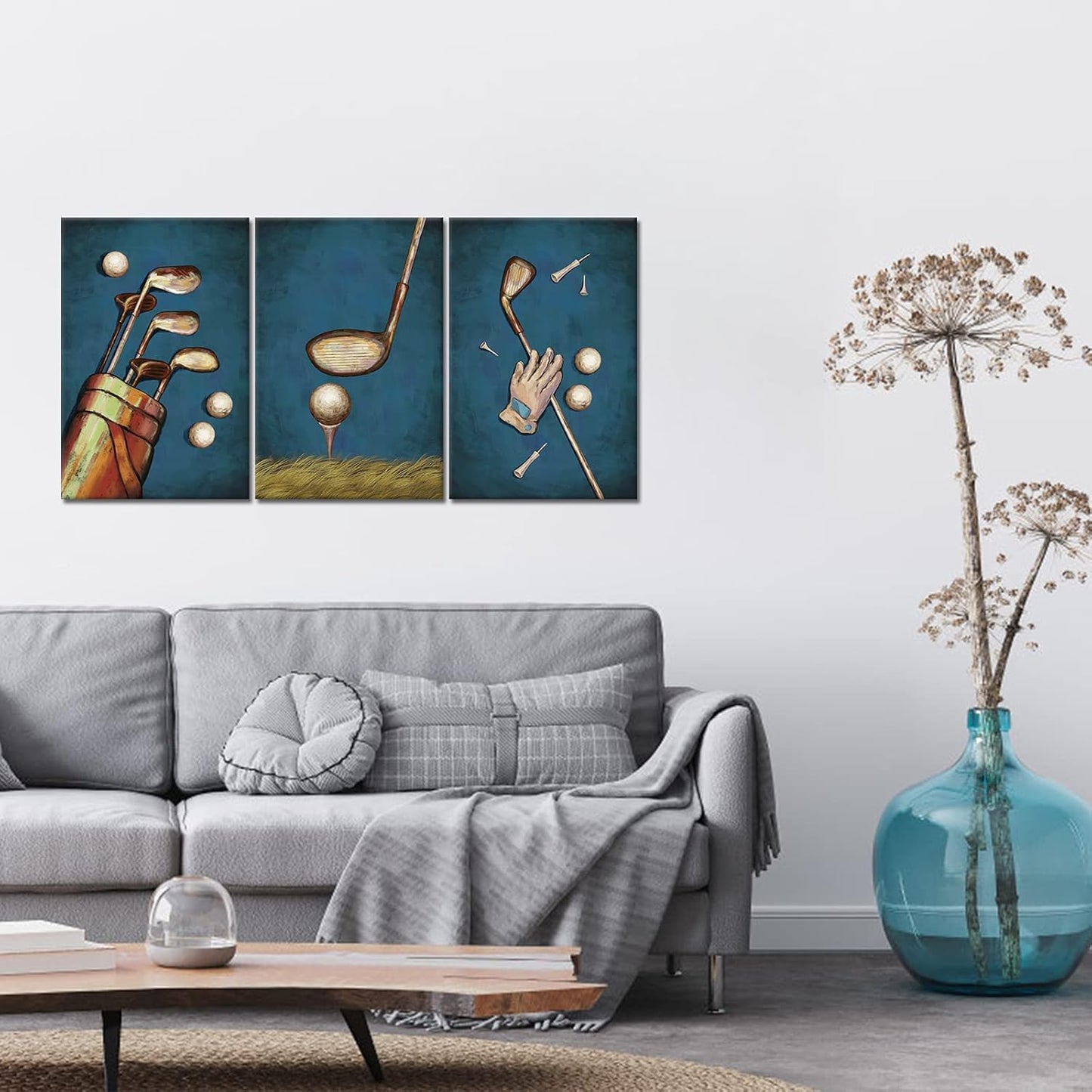 FuShvre 3 Pieces Golf Canvas Artwork Golf Sport Wall Art Set for Modern Home Game Room Playroom Club Wall Decor Stretched and Framed