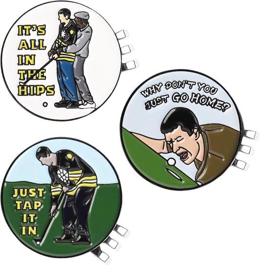 Golf Ball Marker with Magnetic Hat Clip, 3 Pack Happy-Gilmore Golf Ball Markers, Personalized Golf Accessories for Hats, Gloves, Bags, Perfect for Golf Rounds, Practice, Gifts for Golf Fans