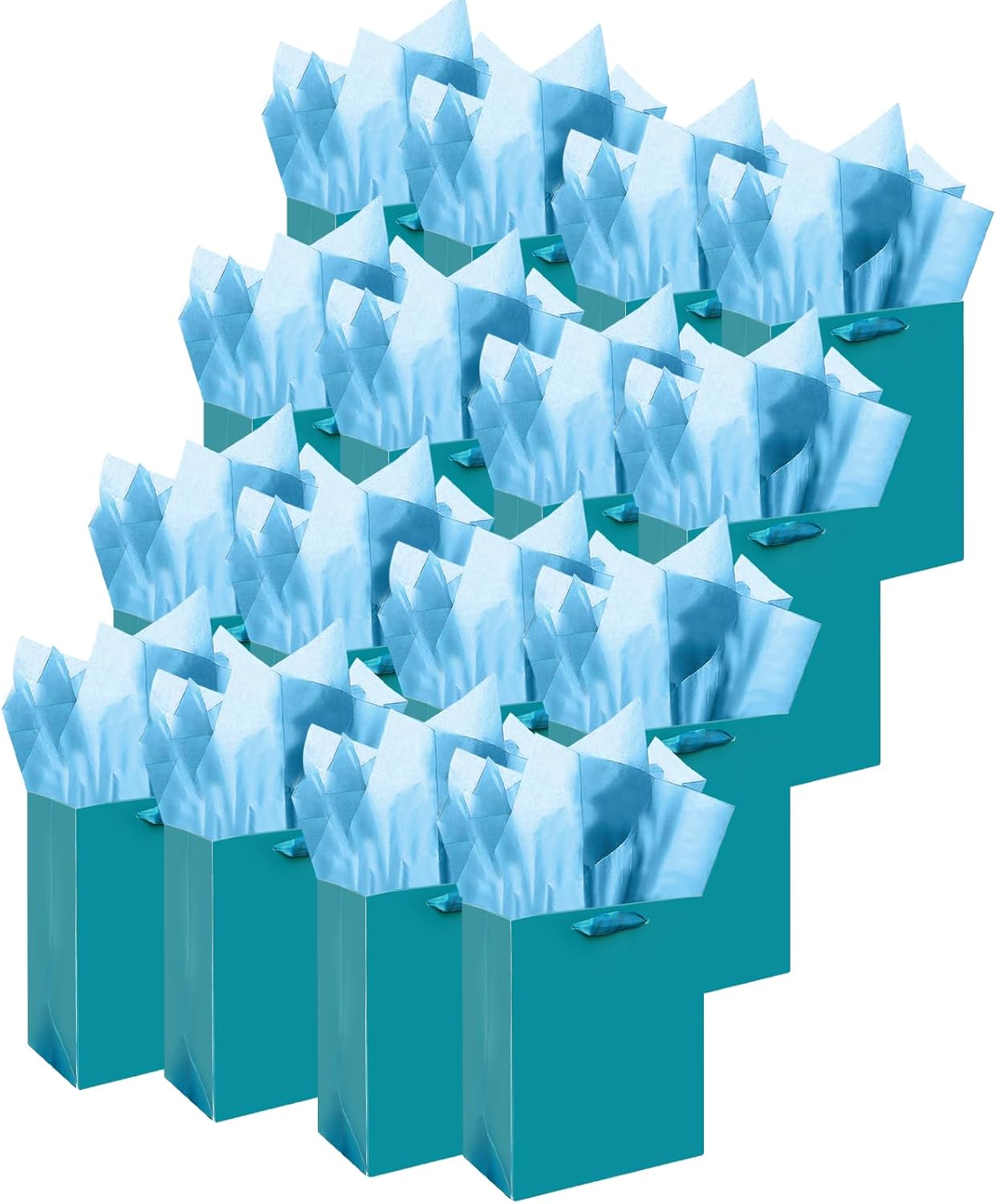 Gcardist Denim Blue Gift Bags with Tissue Paper for Wedding, Birthday, Party Supplies-7.9"x4.3"x9.6" Medium Size Cardboard Gift Bags（16pcs Bags +32pcs Tissue Paper ）