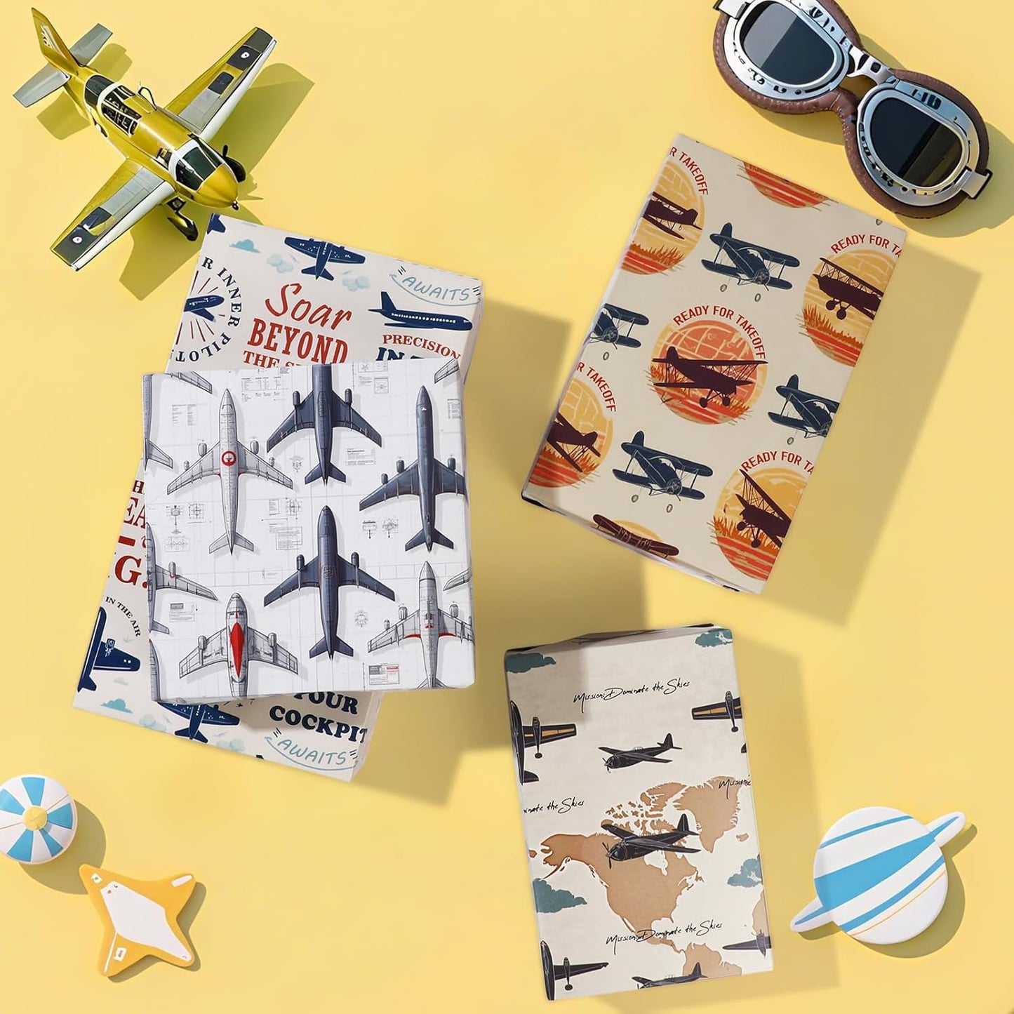 Pineraap Airplane Wrapping Paper 12 Sheets Fighter Jet Military & Airplane Themed Designs Gift Wrap for Aviation Enthusiasts,Pilots,20"×28"