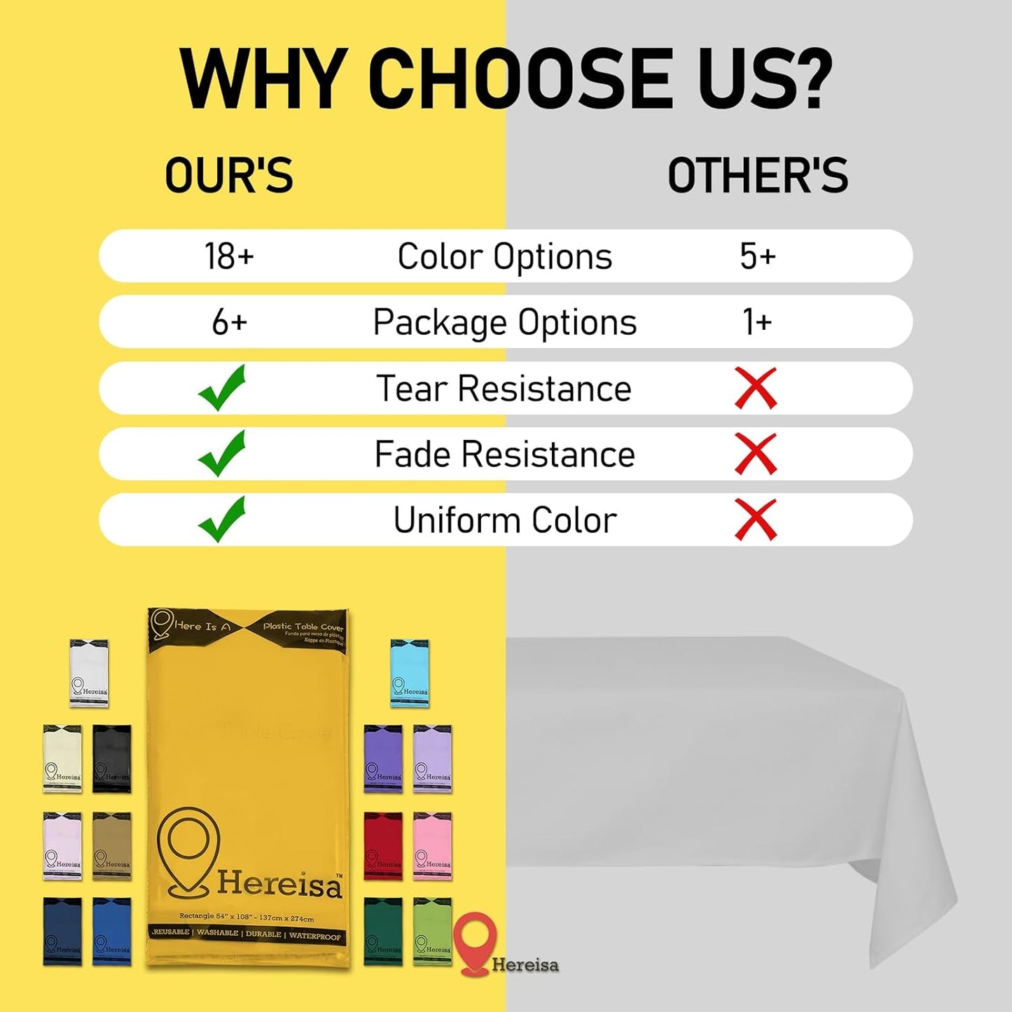 Plastic Yellow Tablecloths 3 Pack Disposable Table Covers 54 in. x 108 in. Table Cloths Bridal Party Tablecovers for Parties Engagements Weddings Festivals, Fits 6 to 8 Foot Rectangle Tables