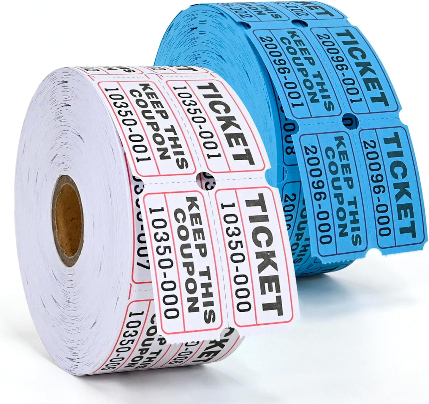 L LIKED 2000 Assorted Raffle Tickets Rolls with Consecutive Numbers 2 Rolls of 1000 Double Tickets-White,Blue