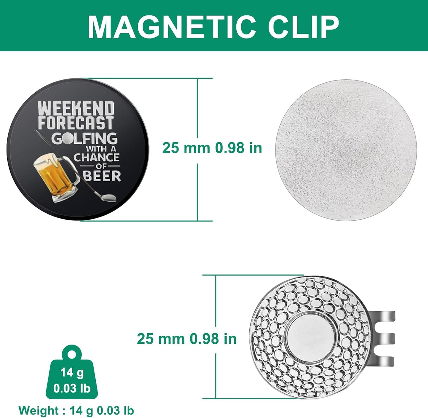 Golf Ball Marker Hat Clip, Funny Golf Accessories, Golf Gifts for Men 25 MM