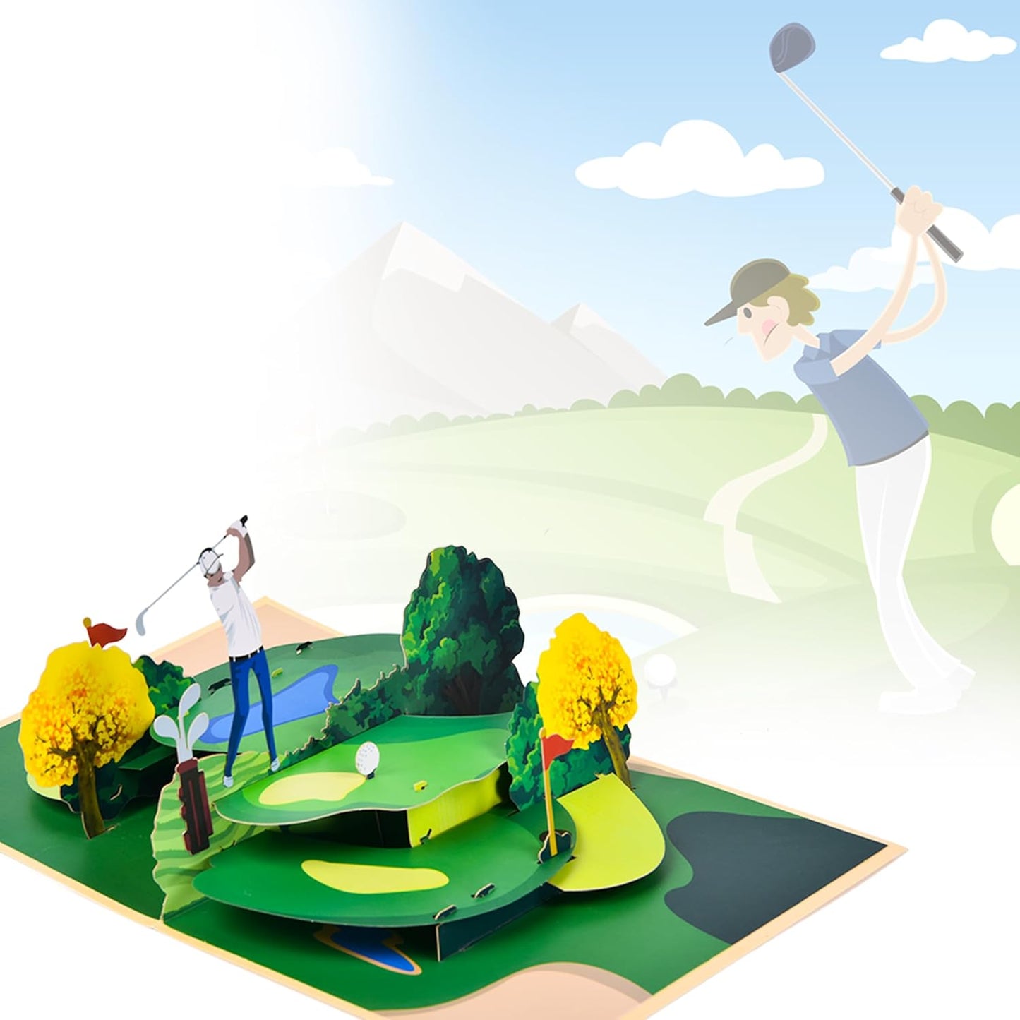 3D pop-up greeting card, hollowed out paper carving design, exquisite pattern pop-up display, suitable for sending greeting cards to him/her on special holidays - with envelope and blank label. Business style golf greeting card