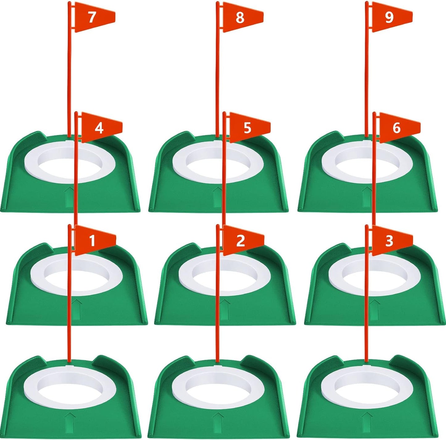 Sotiff 9 Pack Golf Putting Cup and Flag Plastic Golf Hole Training Aids Training Putters for Indoor Outdoor Men Women Office Backyard Garage Accessories