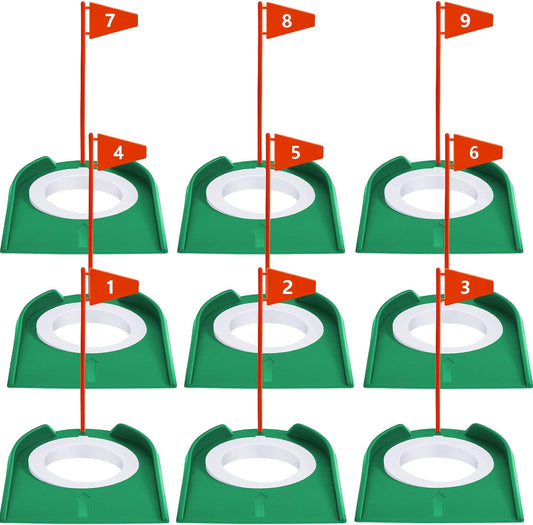 Sotiff 9 Pack Golf Putting Cup and Flag Plastic Golf Hole Training Aids Training Putters for Indoor Outdoor Men Women Office Backyard Garage Accessories