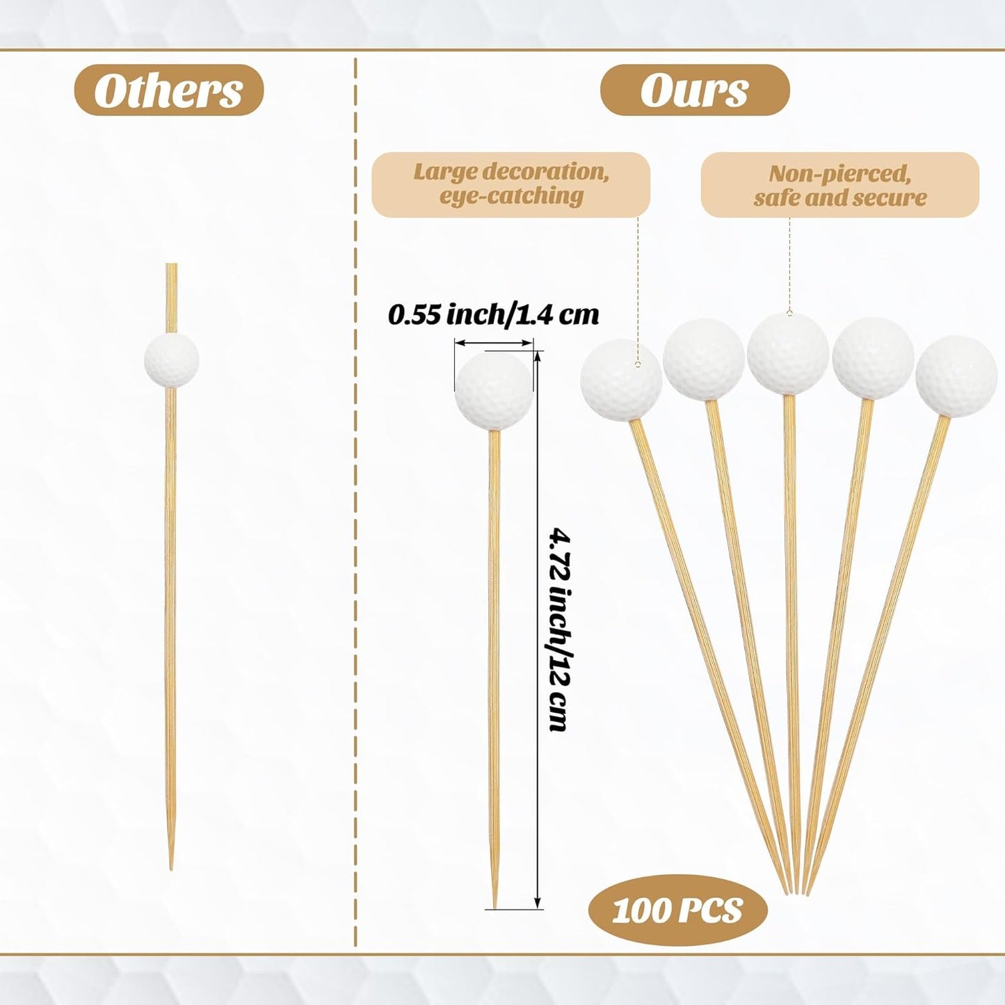Aodaer 100 Pieces Golf Toothpicks 4.72 Inch Golf Skewers Golf Cocktail Picks Golf Fruit Picks Decorative Toothpicks for Appetizers Cocktail Garnish Sports Party Supplies, White
