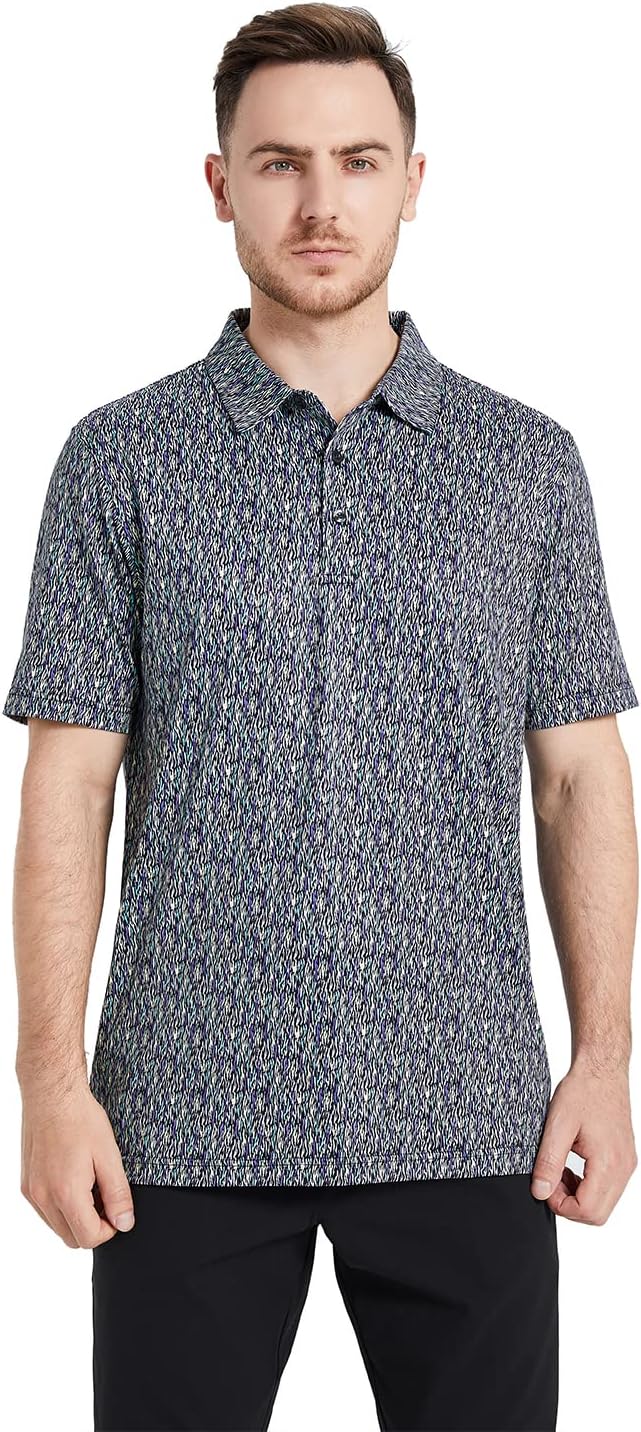 Golf Shirts for Men Dry Fit Short Sleeve Print Performance Moisture Wicking Polo Shirt
