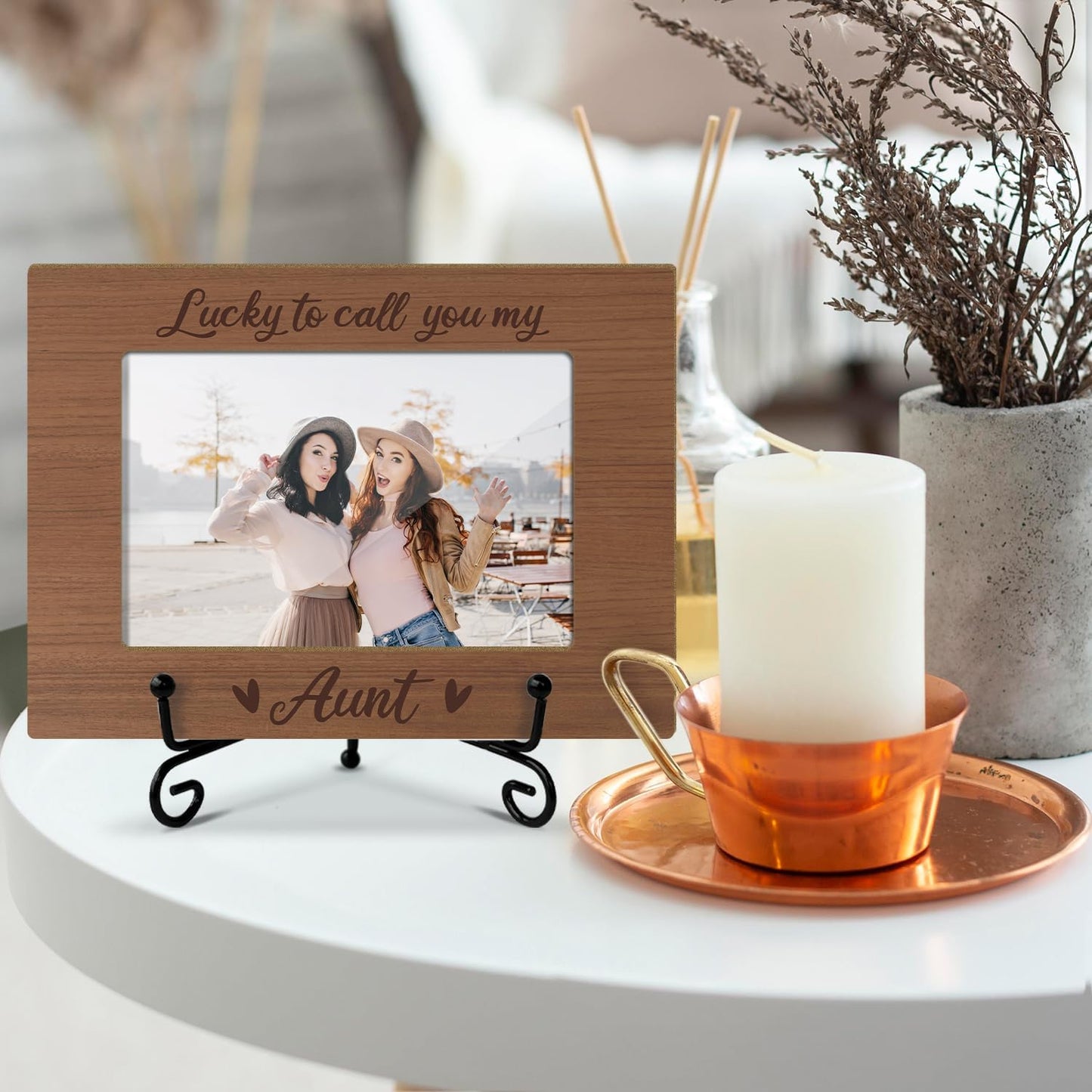 Aunt Picture Frame, Wooden Photo Frame with Stand, Birthday Gifts for Women Aunt Auntie Aunt To Be, Home Office Desk Decor Photo Frame Tabletop Display -xk32