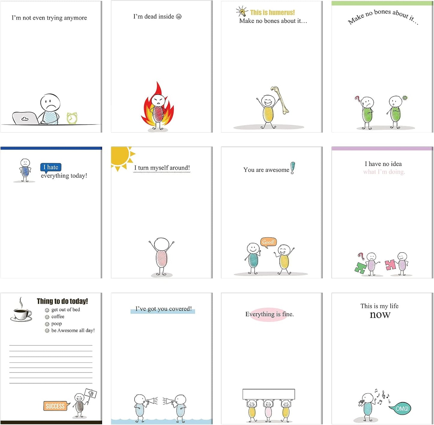 Funny Notepads with Sayings Sticky Funny Office Supplies to Do List Sarcastic Work Assorted Notepad for Workers, 12 Designs, 3 x 3.93 Inch(Minimalist Style)