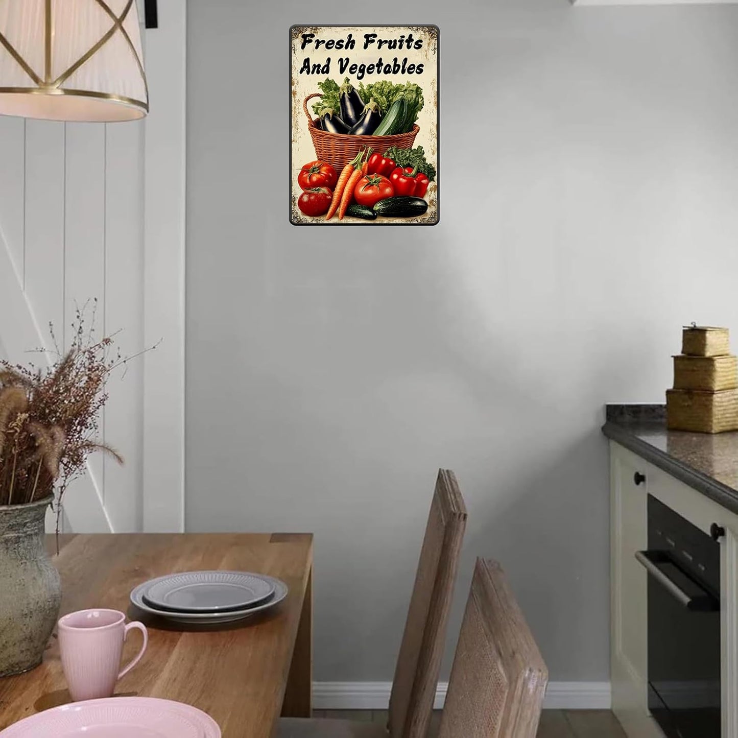Fresh Fruits and Vegetables Tin Sign Funny Vegetables Farm Plaque Retro Home Kitchen Wall Decor 12x16 Inch