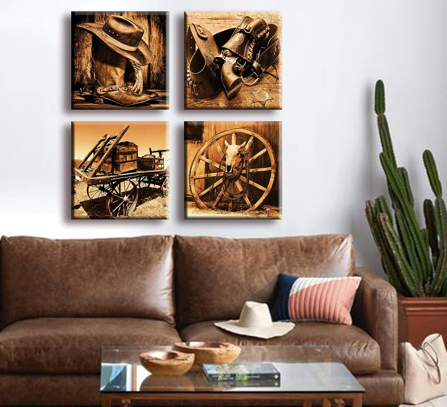 DJSYLIFE Western Decor Cowboy Wall Art for Men's Bedroom Office Canvas Printed Poster Home Decoration Artwork 12" Wx12 Hx4