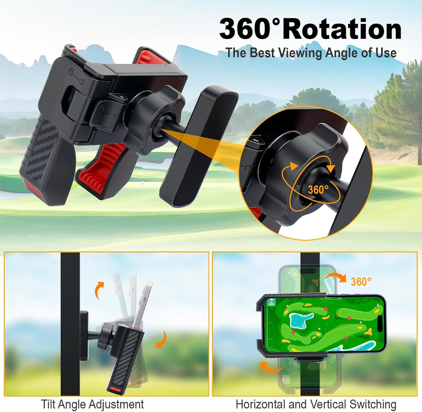 Magnetic Golf Cart Phone Holder, 8 N52 Strong Magnetic Base, Fits EZGO, Club Car, Yamaha, Golf Cart Phone Mount for iPhone, Samsung & Smartphones, Golf Cart Accessories for Men Women, Red