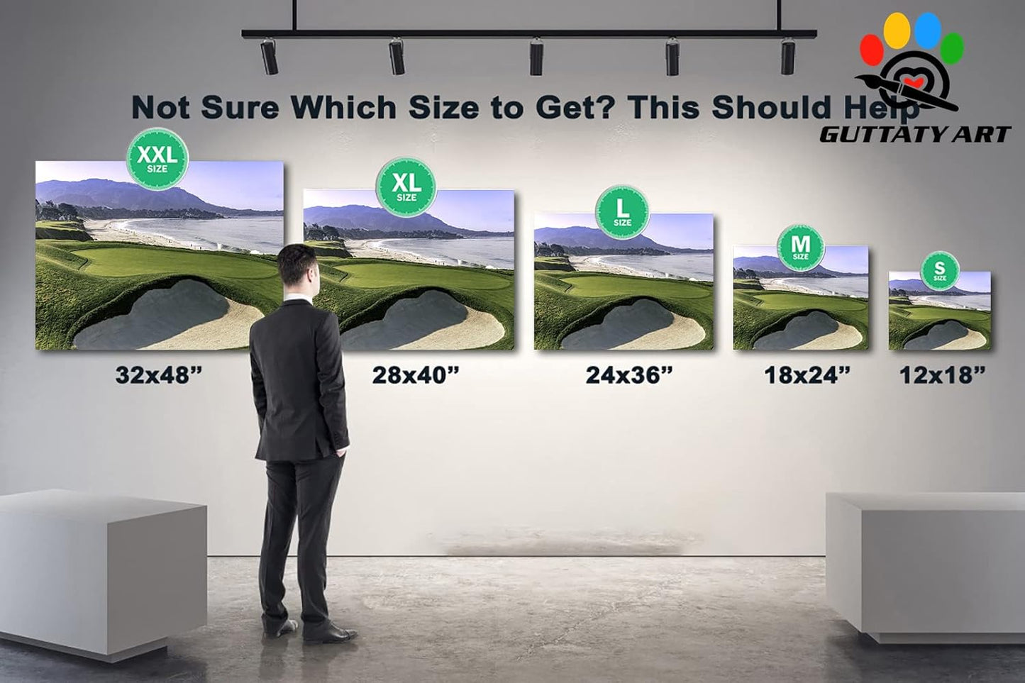 Beach Golf Wall Art, Pebble Beach Golf Links Spiritual Picture for Living Room Wall Decor, Outdoor Sports Golf Painting Prints Bedroom Kitchen Decor, Framed Artwork for Office Home 18x24 Inches