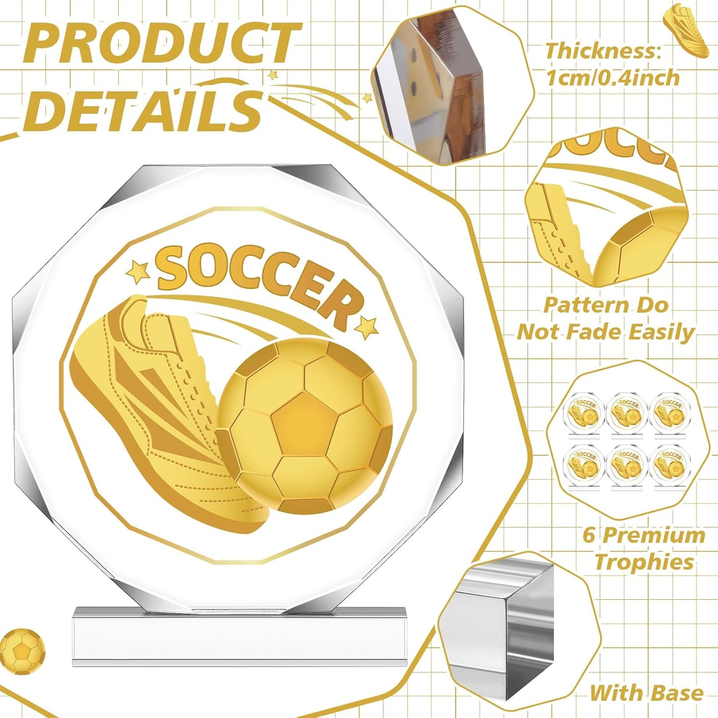 6 Pack Sports Trophy Acrylic Award Medals 4.72 x 4.72 Inch Sports Contest Trophies Bulk Plaques Team Prize Gift Trophies for Competition