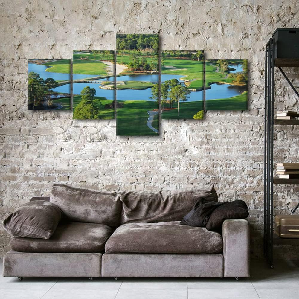 King's North Golf Course, Myrtle Beach National Club Pictures Canvas Prints Wall Art Office Paintings Home Decor Wall Art Pictures for Living Room 5 Panel Poster Framed Ready to Hang - 50"W x 24"H
