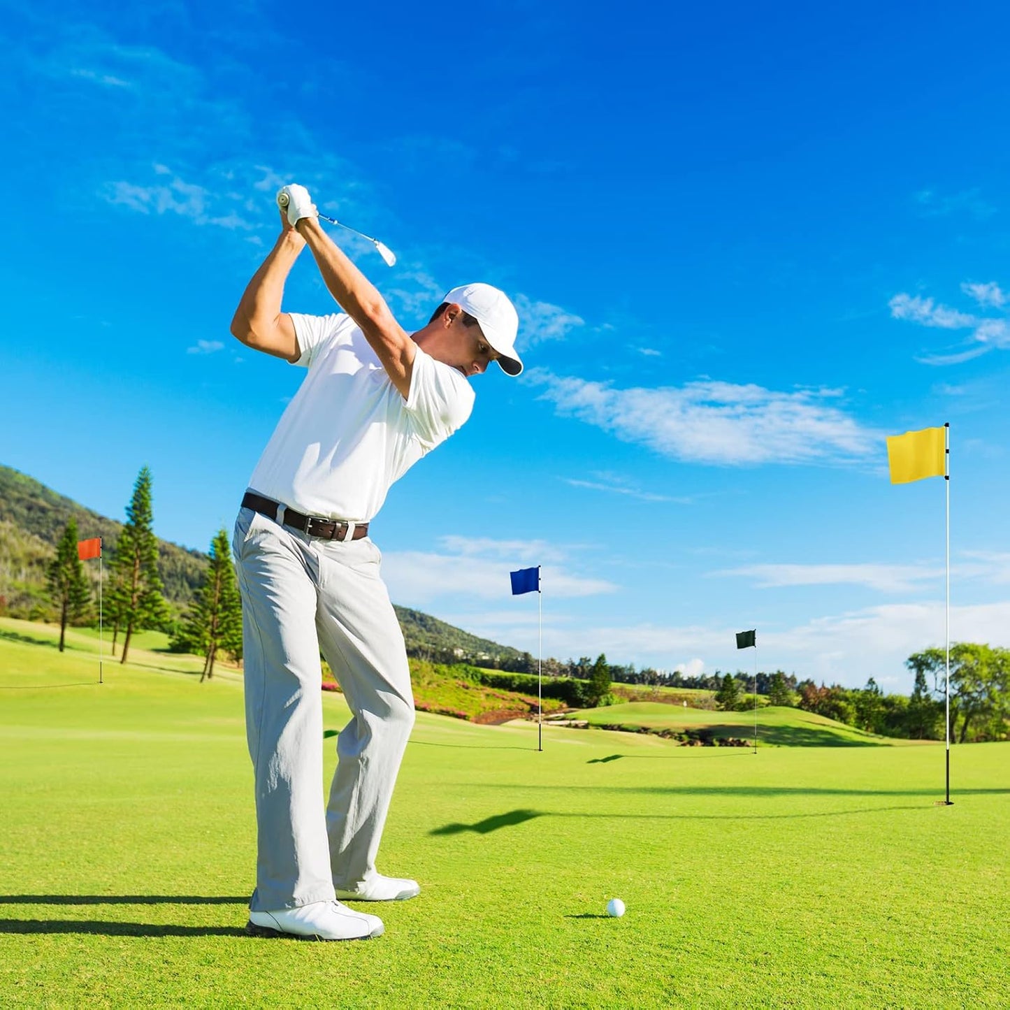 Nuenen 6 Pieces Large Golf Flags with Tube Inserted 20 x 13 Inch 420D Nylon Golf Pin Flags Waterproof Putting Green Pin for Backyard Practice Courses Country Club Garden