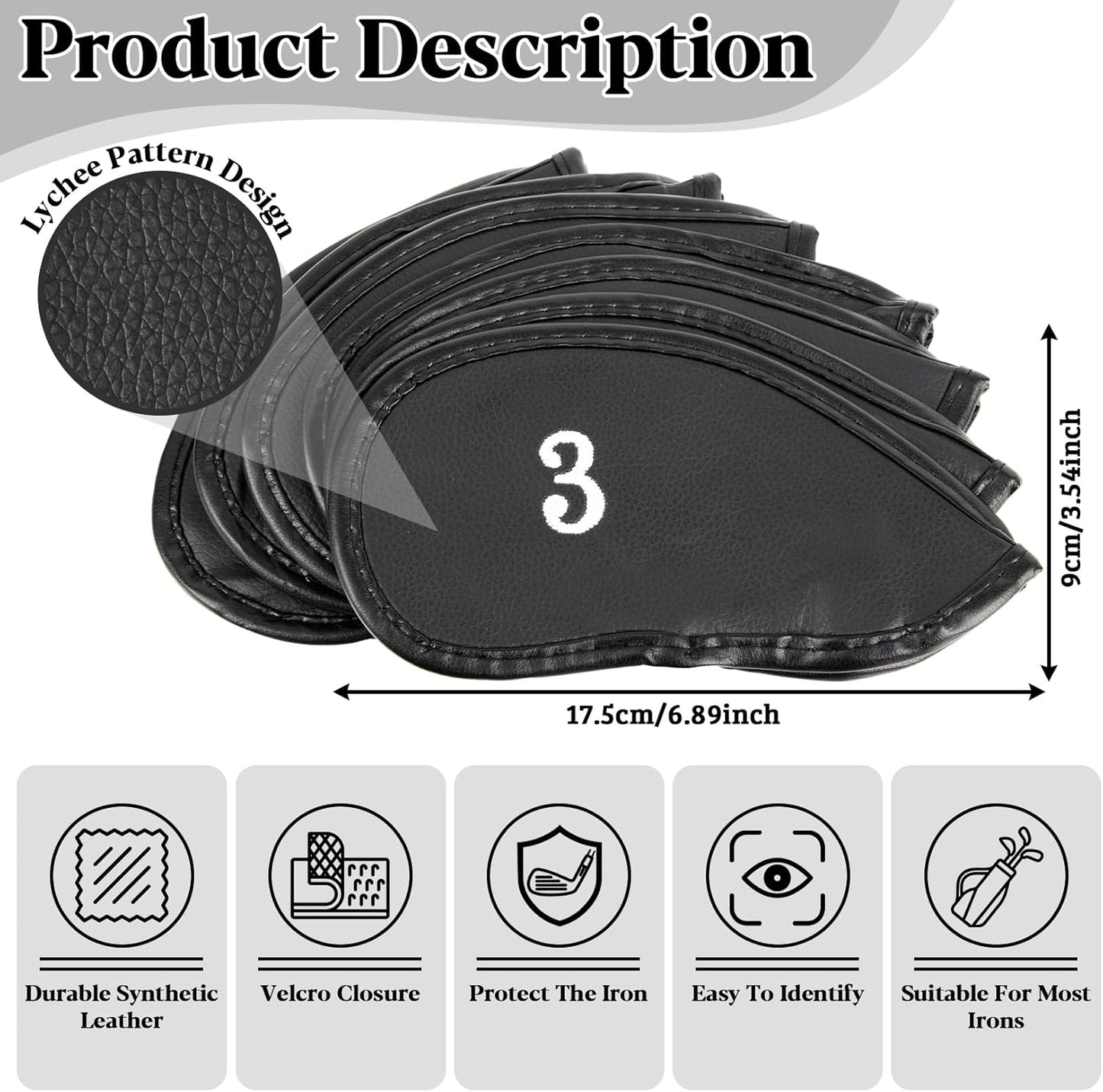 12 Pcs Golf Iron Covers Set - Synthetic Leather Golf Iron Head Covers for Clubs Fit Most Brands