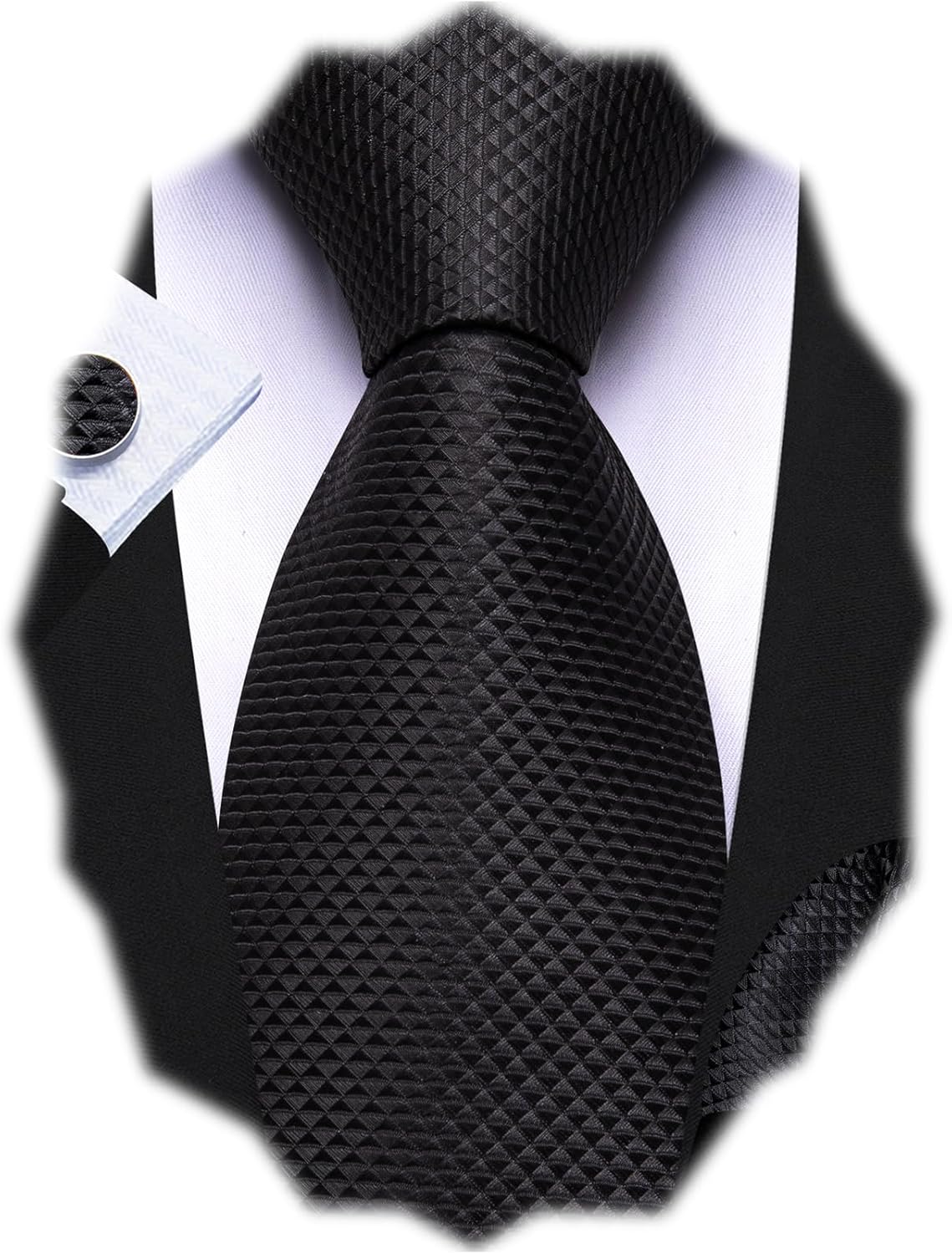 Barry.Wang Designer Classic Ties for Men Set Formal Pocket Square Cufflink Check Plaid