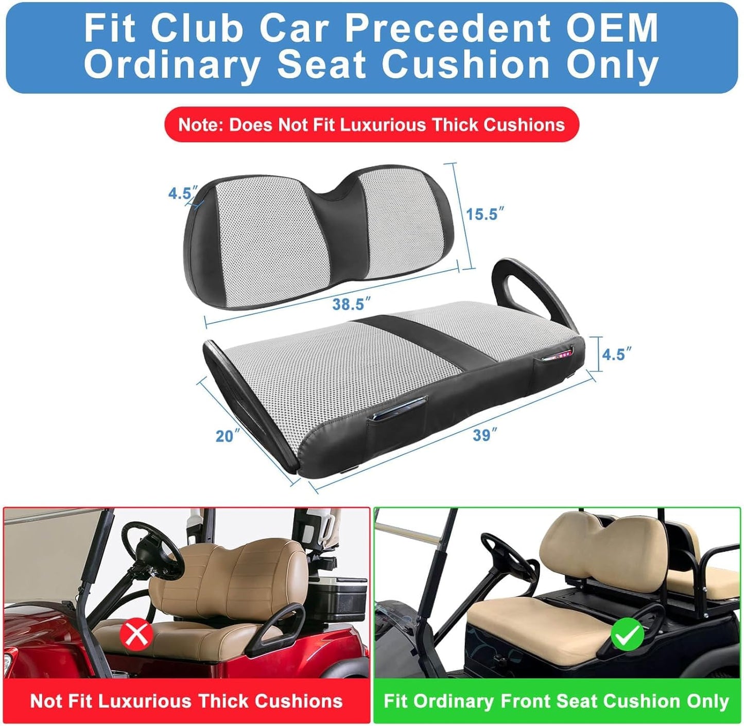 MOSNAI Club Car Precedent Seat Covers, Golf Cart Seat Covers for Club Car Precedent OEM Ordinary Seat, Breathable Polyester Mesh Cloth and Leather Combination Appearance, No Need Detaching Armrests