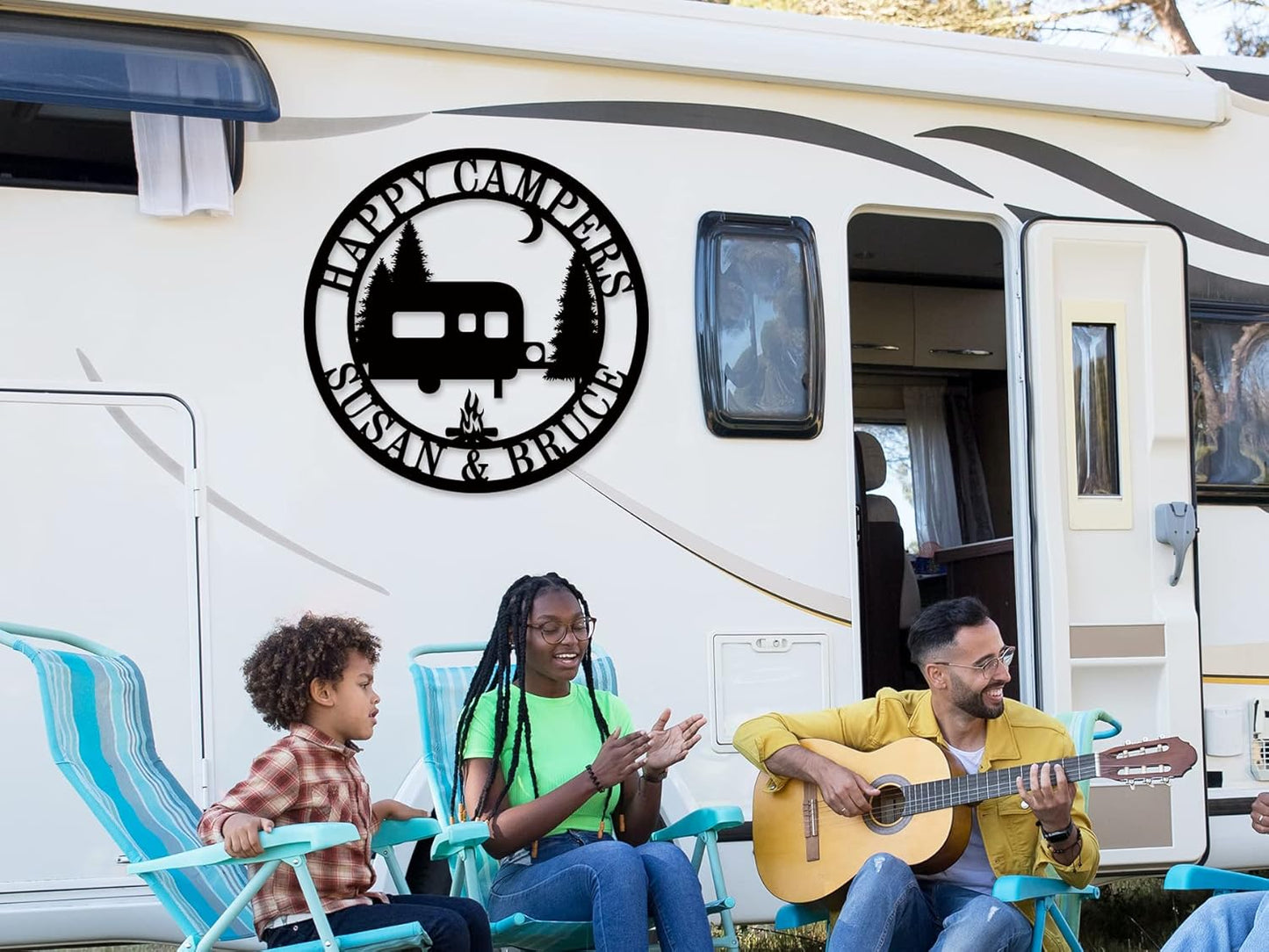 Personalized Happy Camper Metal Sign, Custom Campground Sign, Custom Happy Camper Yard Signs, Hanging Camping Signs, Camping RV Decor