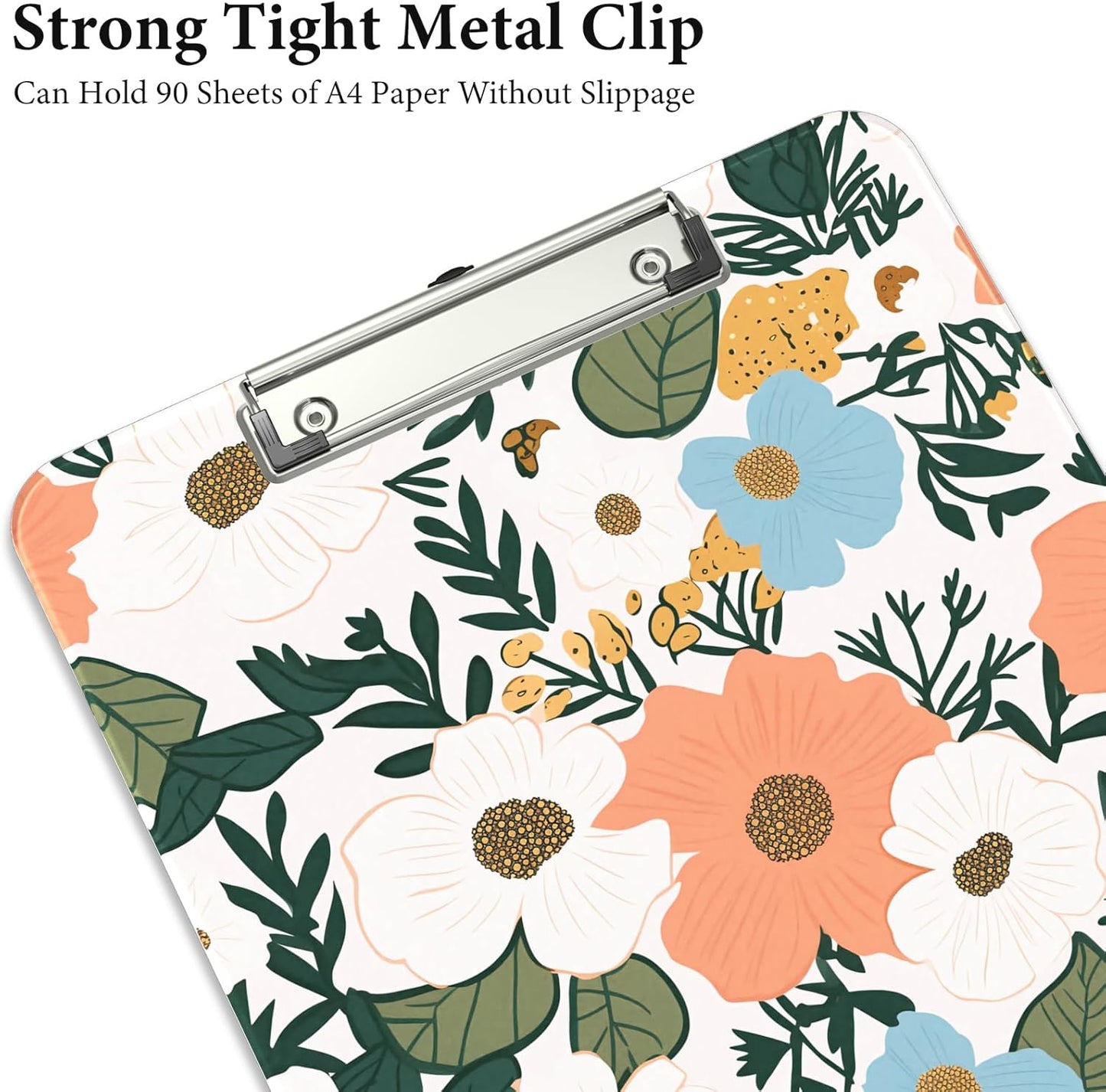 Rimilak Plastic Clipboards with Metal Clip, A4 Letter Size 9 x 12.5 in, Office Decorative for Students Women Men and Kids, Cute Custom Pattern, Beauty Flower