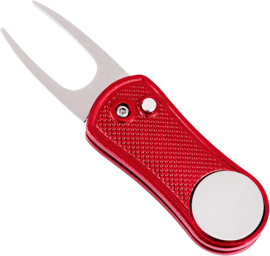 Mile High Life Golf Divot Repair Tool, All Metal Foldable Divot Tool with Pop-up Button & Magnetic Ball Marker